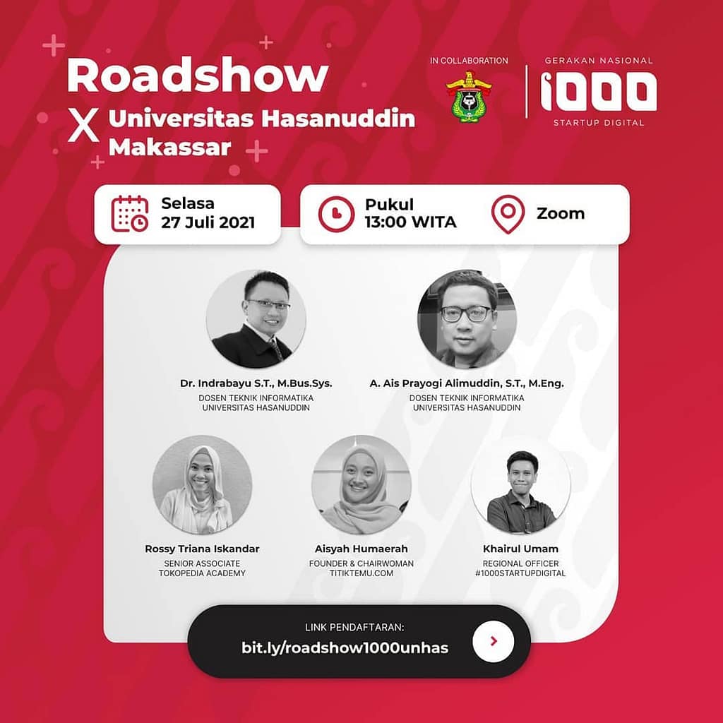 Poster Event Roadshow Gerakan 1000 Startup Digital dengan Khairul Umam Sebagai Pembicara