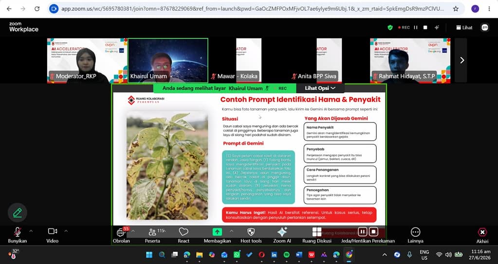 Screenshot Khairul Umam Bagikan Penerapan AI untuk Sektor Pertanian pada Pelatihan AI Accelerator 2026