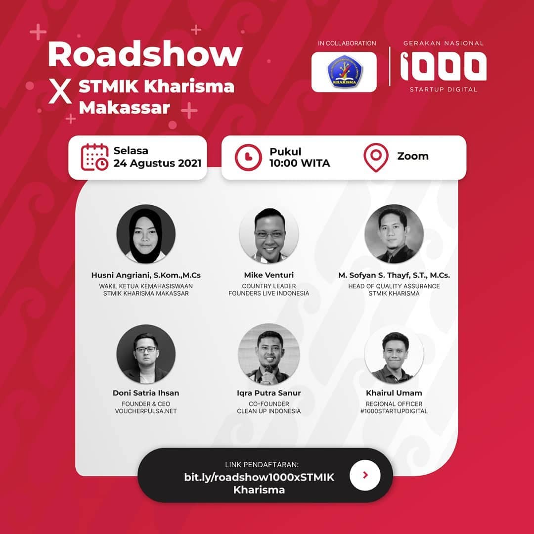 Roadshow 1000 Startup Digital x STMIK Kharisma 2021 Poster
