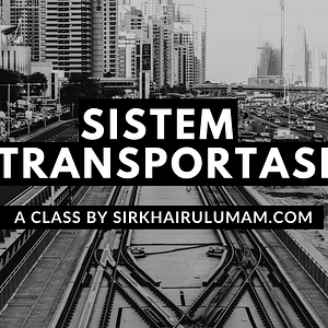 Sistem transportasi perkotaan dengan jalan raya, lalu lintas, dan rel kereta.