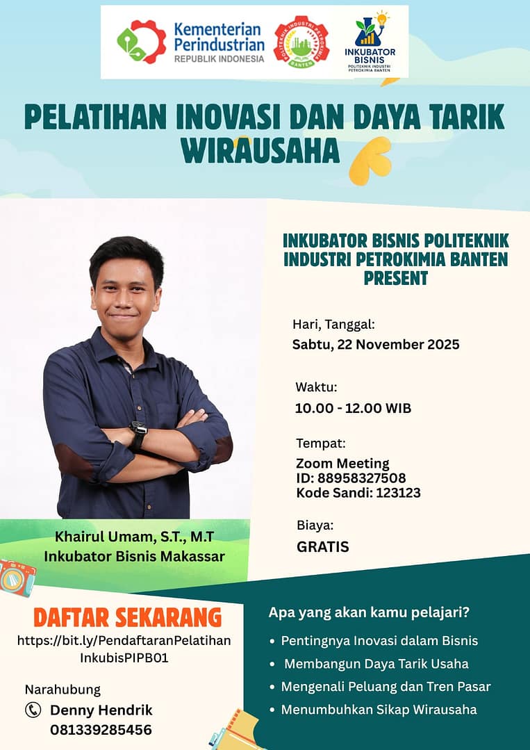 Poster Khairul Umam pada Kegiatan Pelatihan Inovasi dan Daya Tarik Wirausaha di Politeknik Banten
