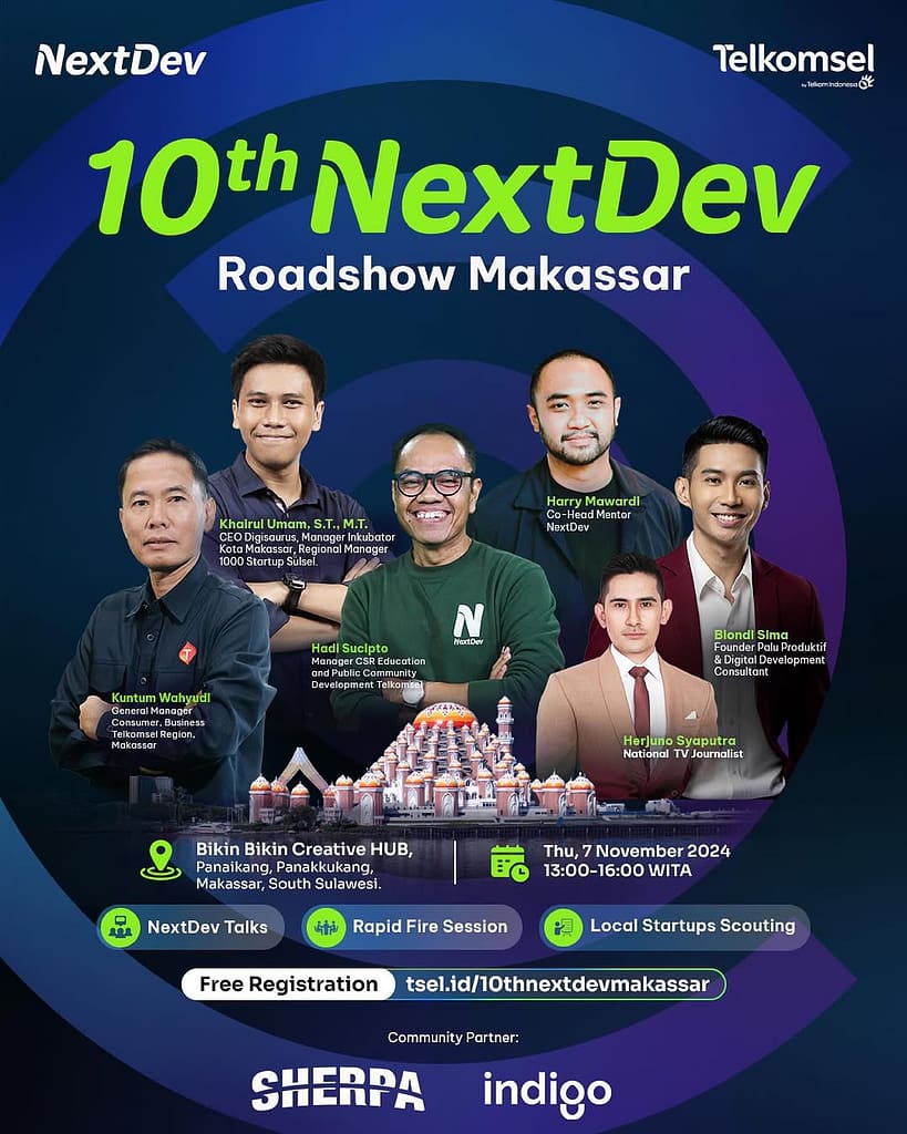 Poster 10th NextDev Roadshow Makassar 2024