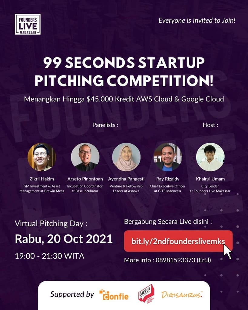 99 Second Startup Pitching by Founders Live Makassar Poster