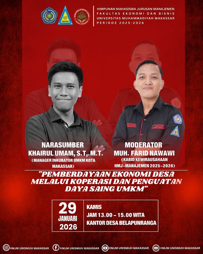 Poster Bina Desa HMJ Manajemen Unismuh menghadirkan Khairul Umam