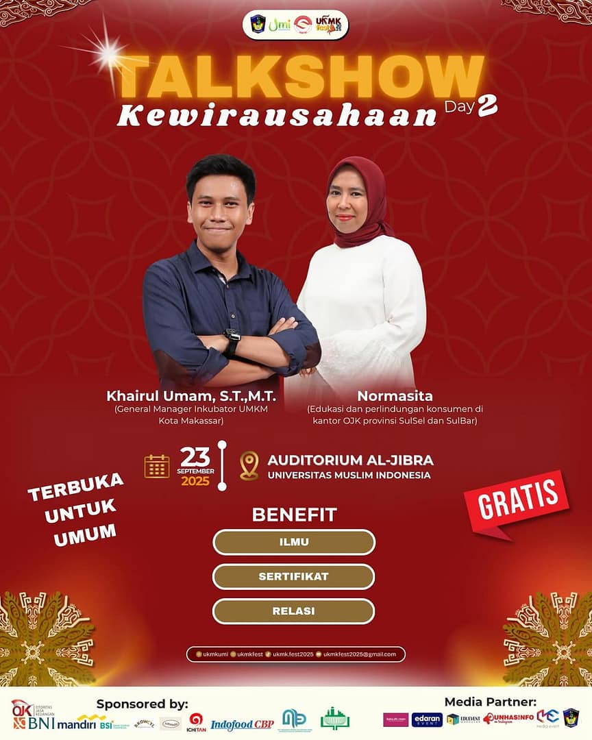 Talkshow Kewirausahaan UKMK UMI 2025 – Khairul Umam Poster Talkshow Kewirausahaan UKMK UMI 2025 - Khairul Umam Poster